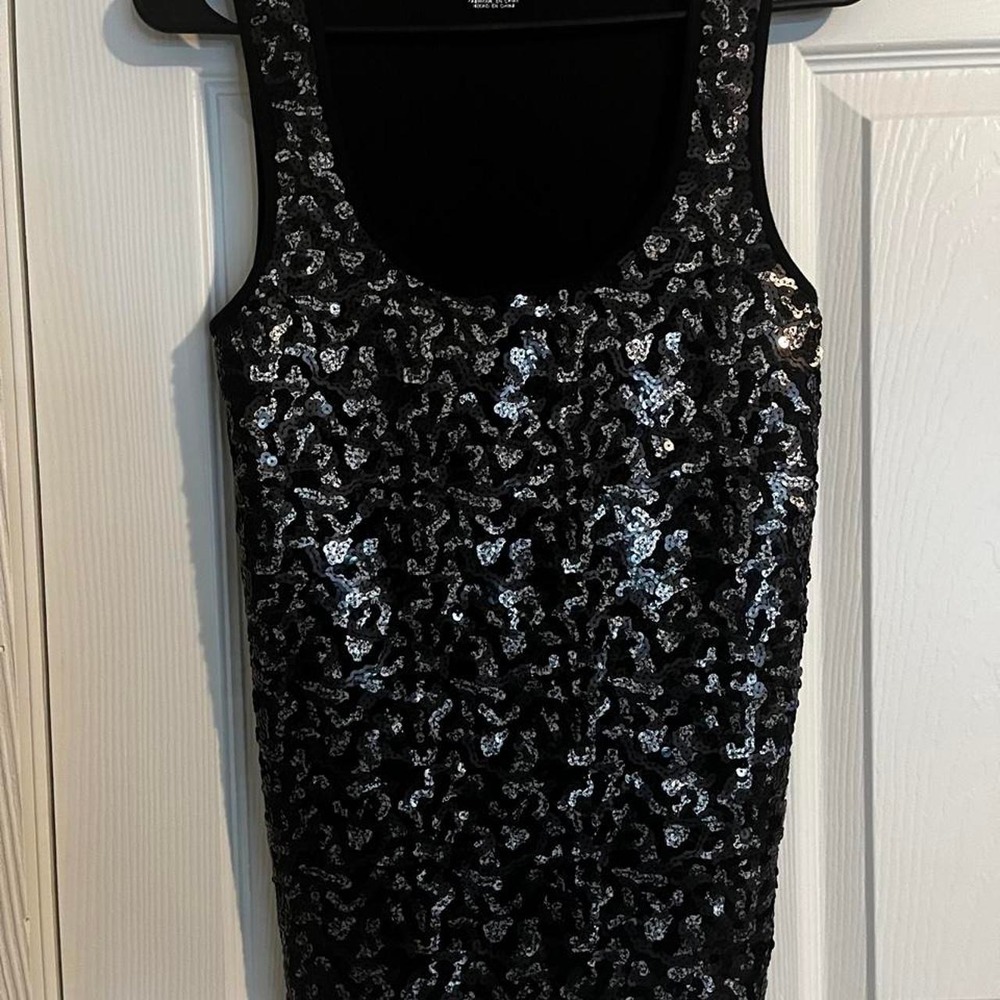 Michael Kors Black & Silver/Grey Sequined Tank Top
